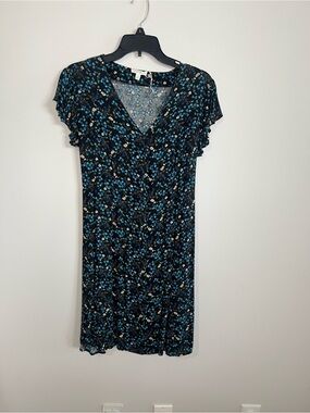 Abound Black and Blue Floral V-Neck Midi Dress